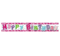Banner "Happy Birthday", różowy, 1,8 m
