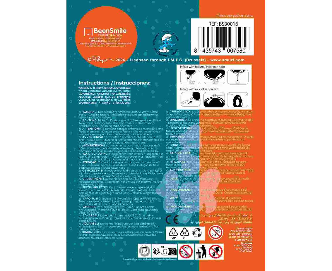 Balon foliowy 18" FX - Smerfy, pakowany