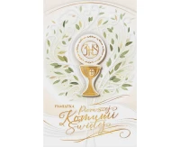 Kartka komunijna, Kielich IHS zielone liście