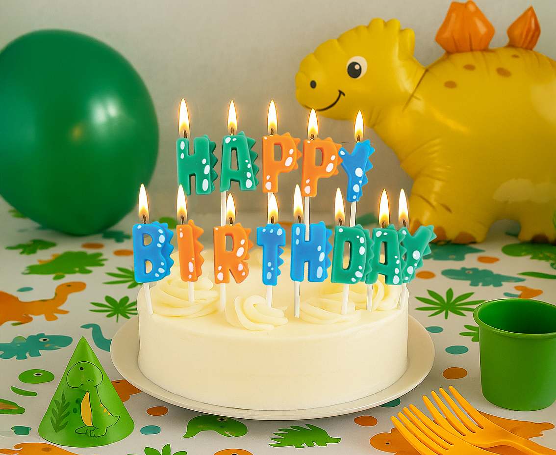 Świeczki pikery Dino "Happy Birthday", 3 x2,1 cm