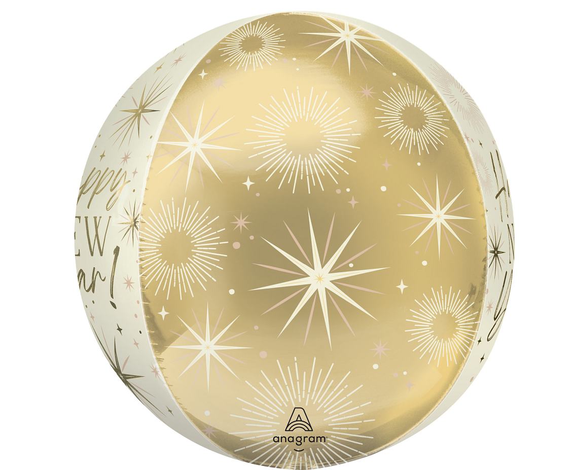 Balon foliowy 15" ORBZ - kula gold New Year KK