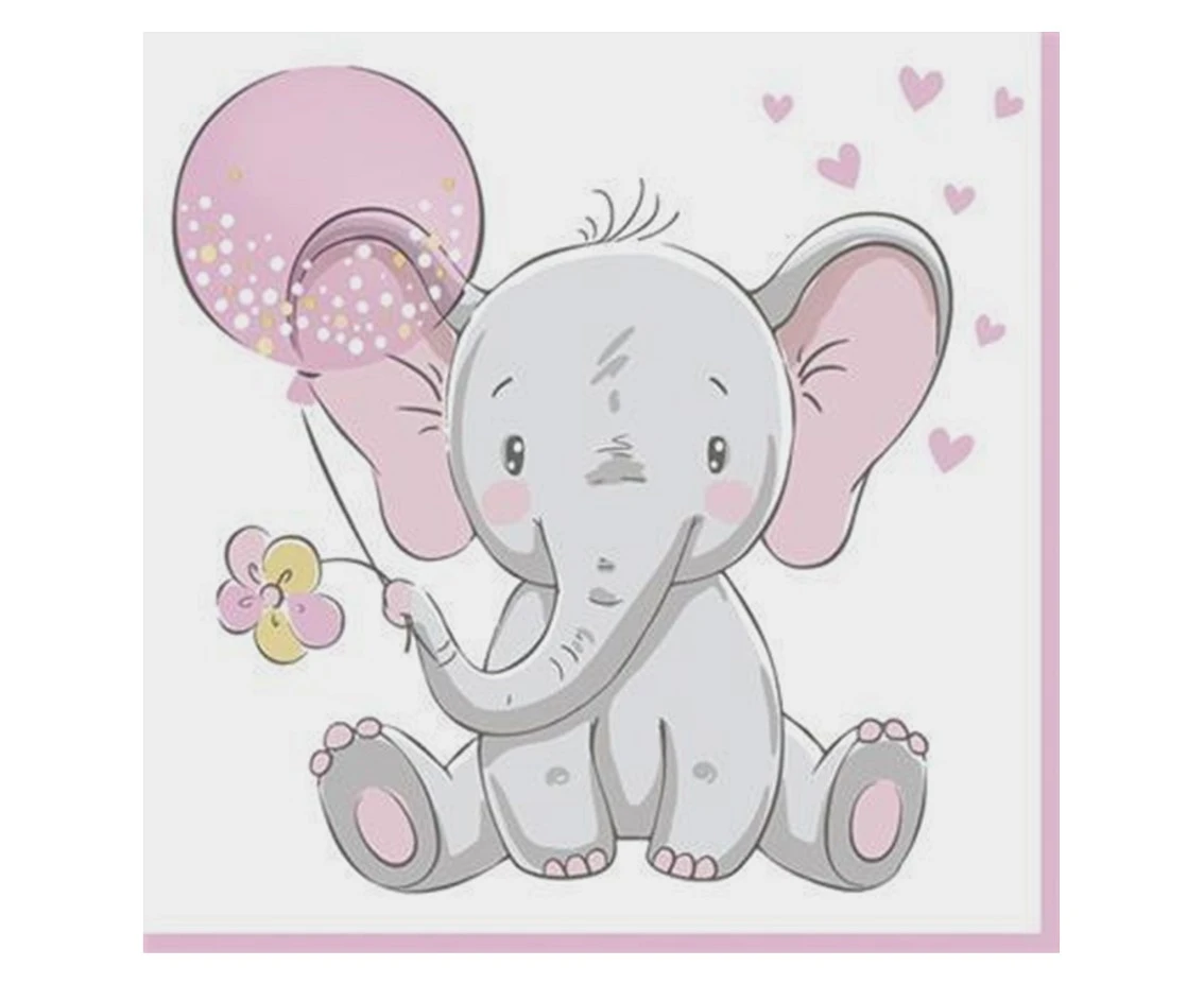 Serwetki Baby Elephant with Pink Ballon, 33x33 cm, 20 szt.