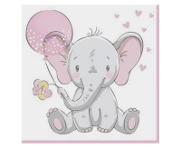 Serwetki Baby Elephant with Pink Ballon, 33x33 cm, 20 szt.
