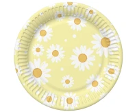 Talerzyki papierowe, żółte, stokrotki, 18 cm, 6 szt.