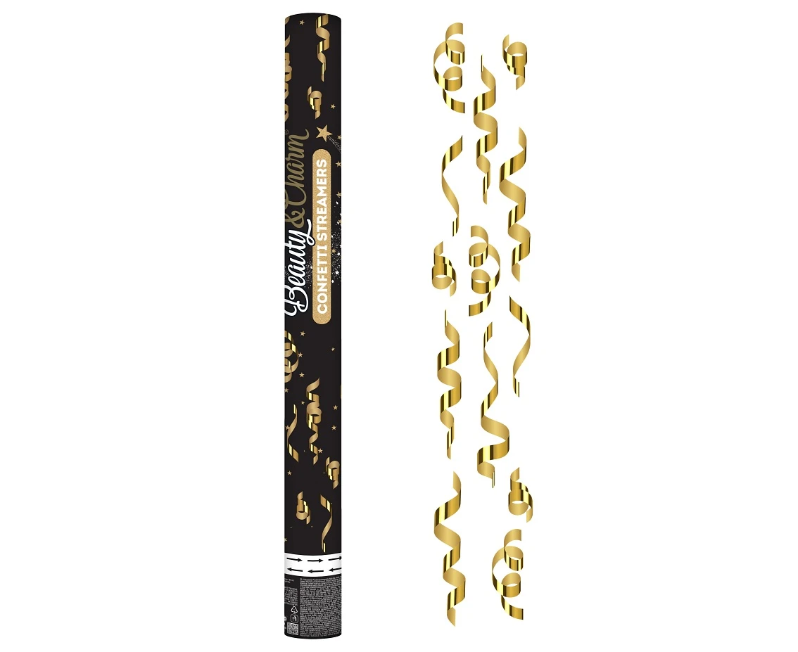 Konfetti pneumatyczne Serpentyny, złote, papierowe / 60 cm