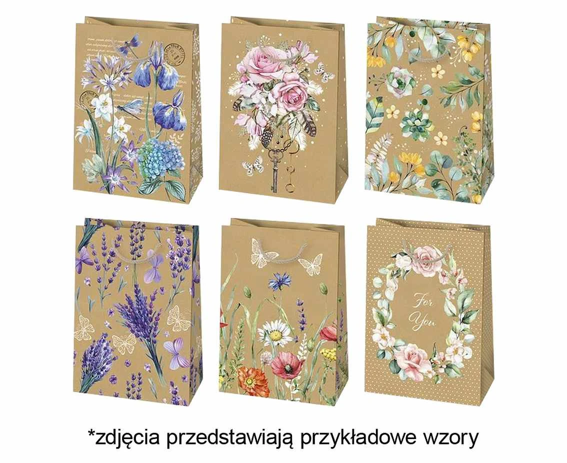 Torebka ozdobna typu kraft T5EK 230x320x110 Ogólne zest. 210 Kwiaty - Papier typu kraft, 1 szt.