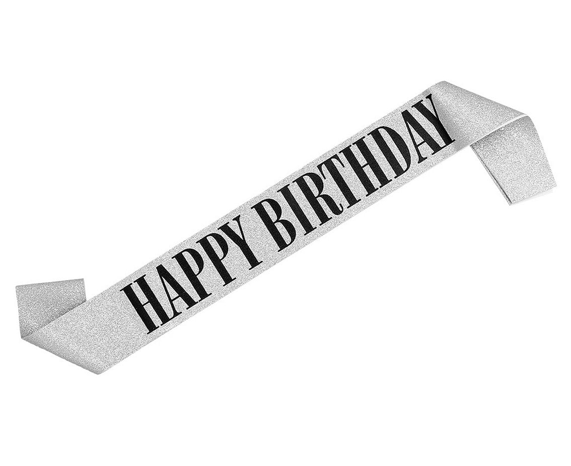 Szarfa "Happy Birthday" srebrna