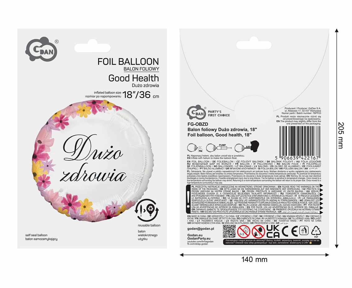 Balon foliowy Dużo zdrowia, 18"