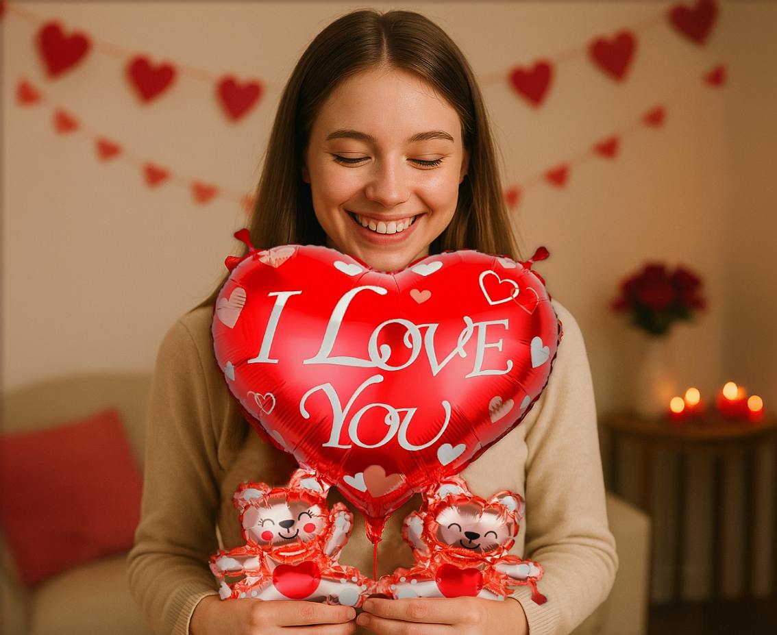 Balon foliowy Serce "I love you''  z misiami, 43x48cm