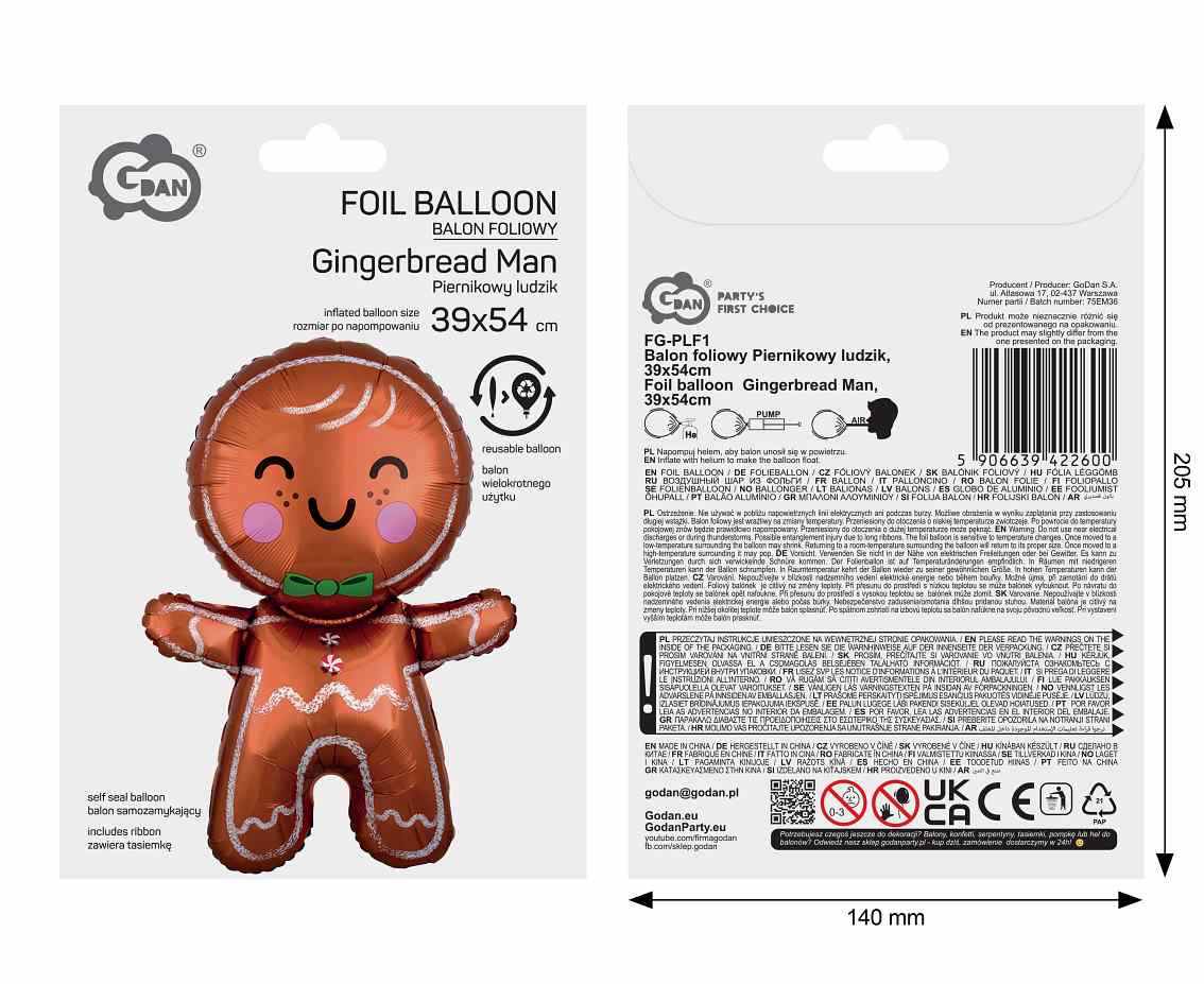 Balon foliowy Piernikowy ludzik, 39x54cm