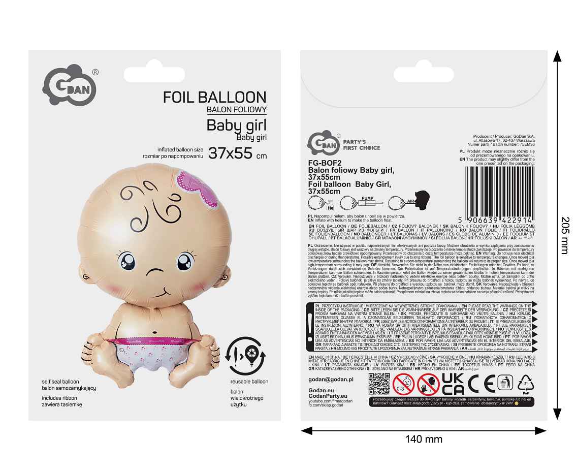 Balon foliowy Baby girl, 37x55cm