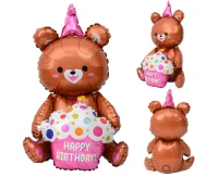 Balon foliowy Miś z tortem urodzinowym, 58x42cm