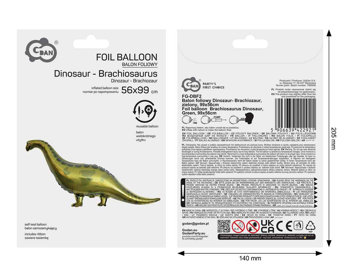 Balon foliowy Dinozaur- Brachiozaur, zielony, 99x56cm