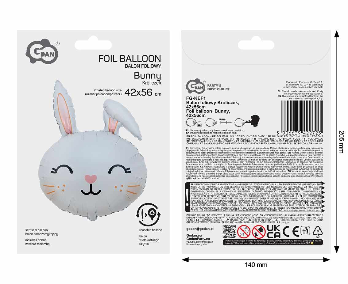 Balon foliowy Króliczek, 42x56cm