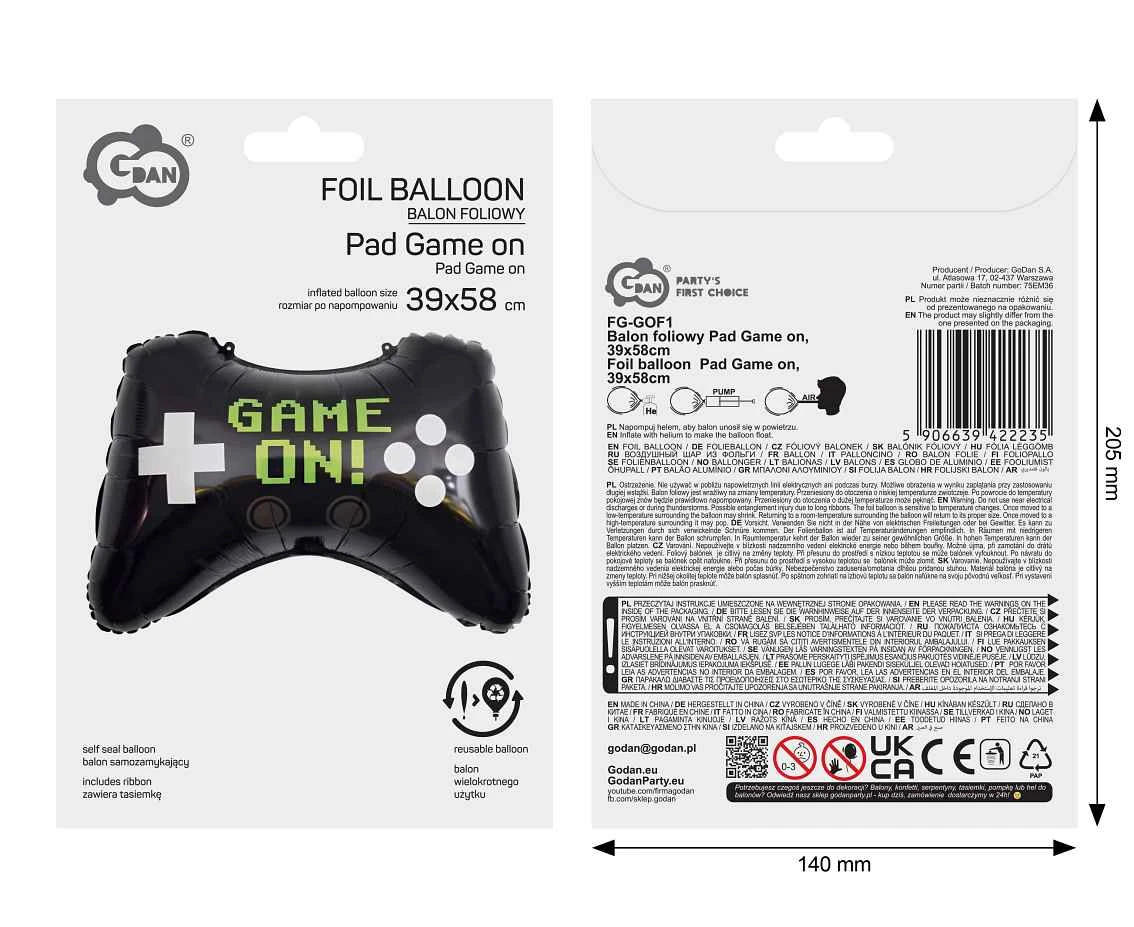 Balon foliowy Pad Game on, 39x58cm KK