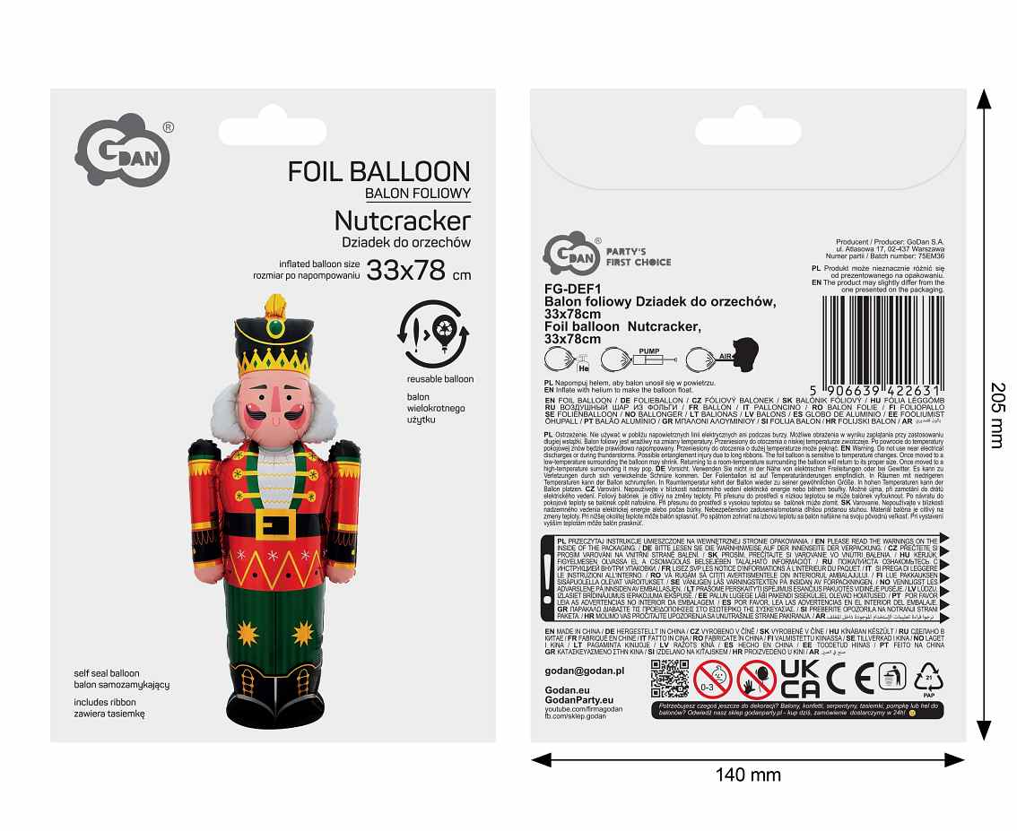 Balon foliowy Dziadek do orzechów, 33x78cm
