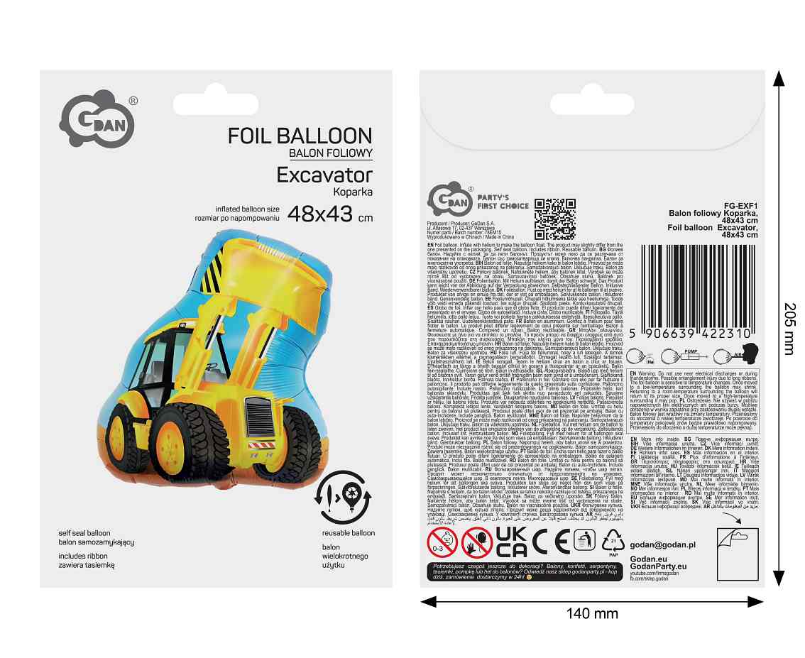 Balon foliowy Koparka, 48x43cm