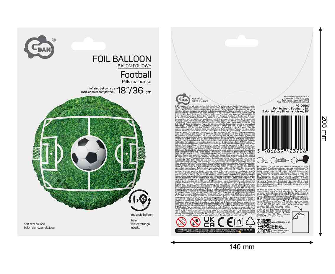 Balon foliowy Piłka na boisku, 18"