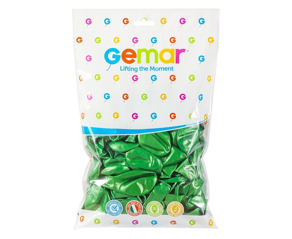 Balony Gemar 10", metalik zielone, 100szt.