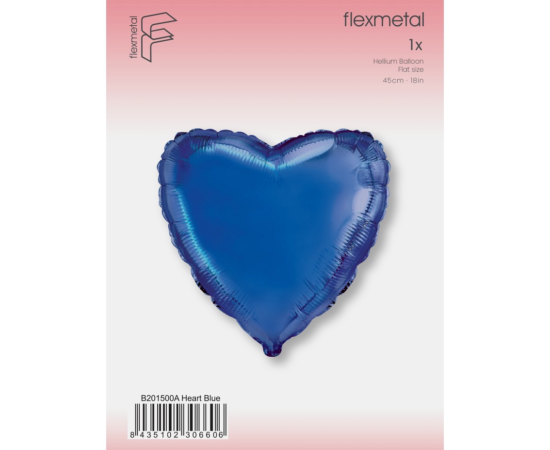 Balon foliowy 18" FX - Serce (niebieskie), pakowany