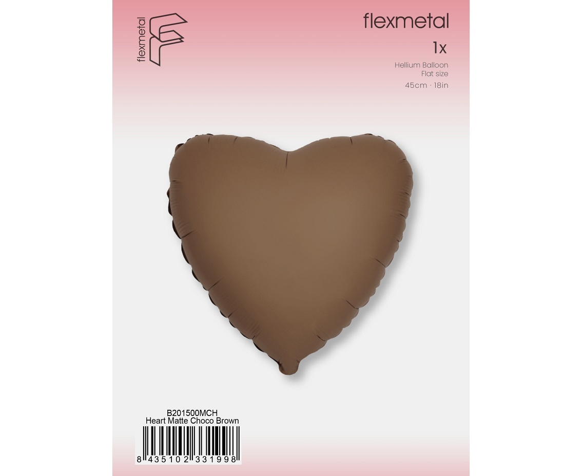 Balon foliowy 18" FX - Serce (matowe Choco Brown), pakowany
