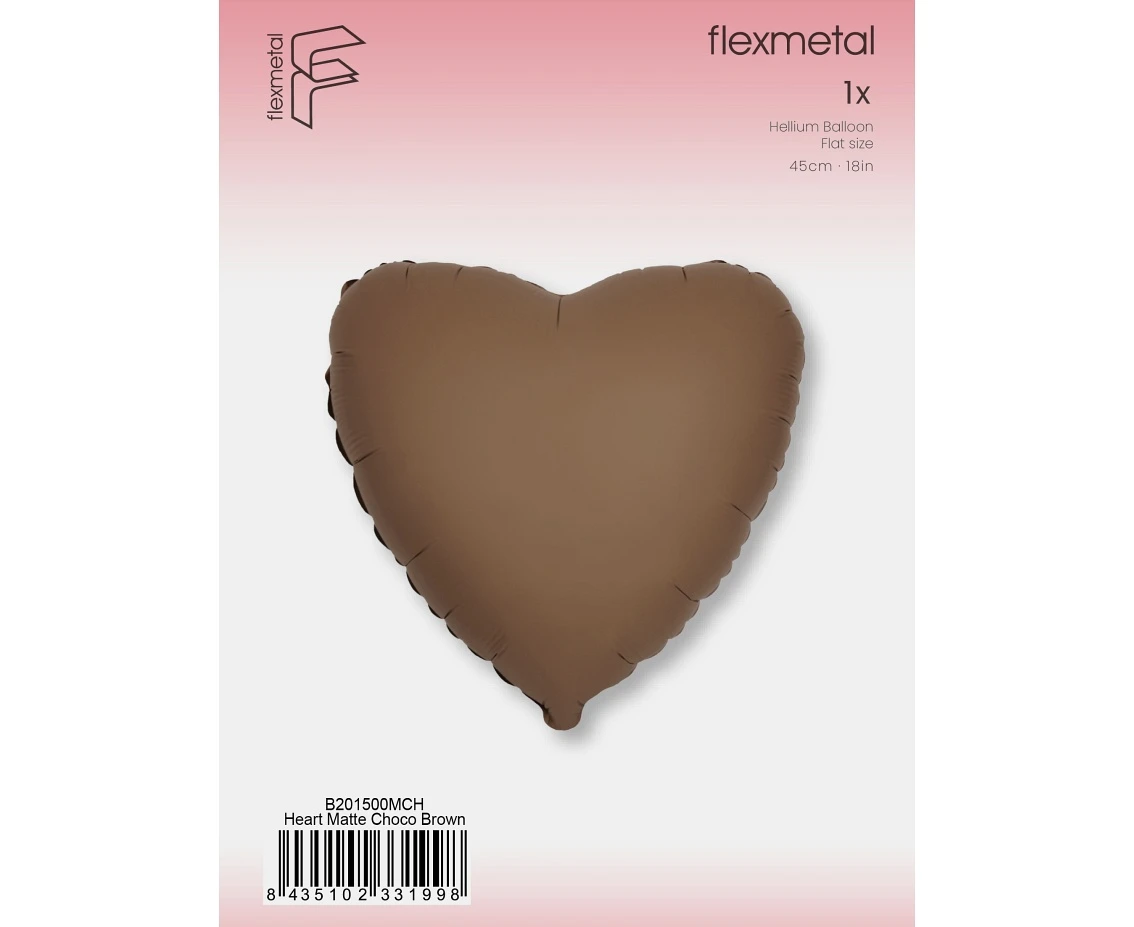 Balon foliowy 18" FX - Serce (matowe Choco Brown), pakowany