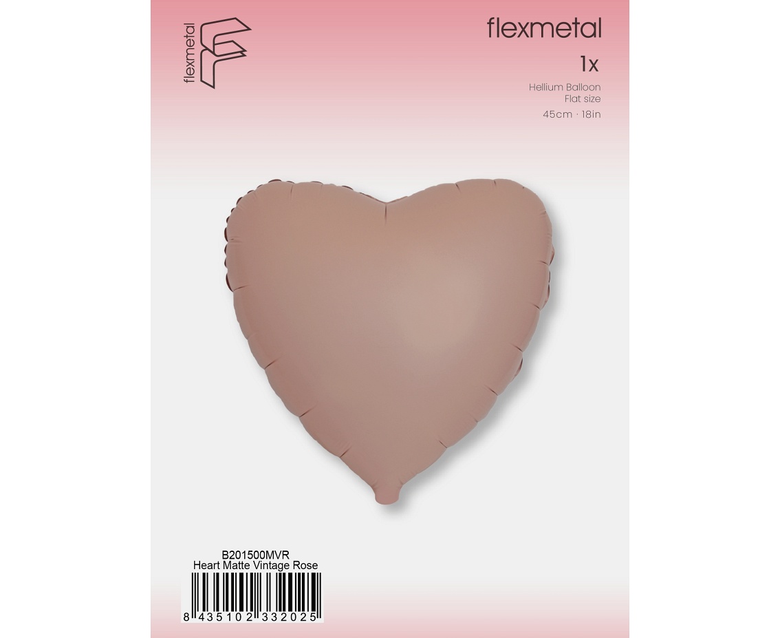 Balon foliowy 18" FX - Serce (matowe Vintage Rose), pakowany