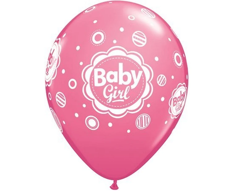 Balony Anagram 11", QL "Baby Girl", grochy mix: jasnoróżowe, różowe, lawendowe, 6szt. KK