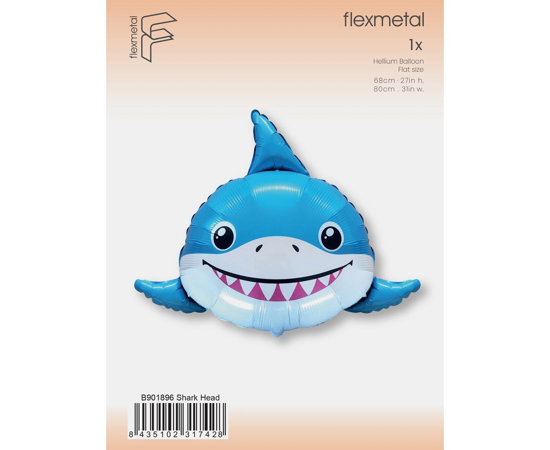 Balon foliowy 24" FX - Uśmiechnięty rekin (głowa), pakowany