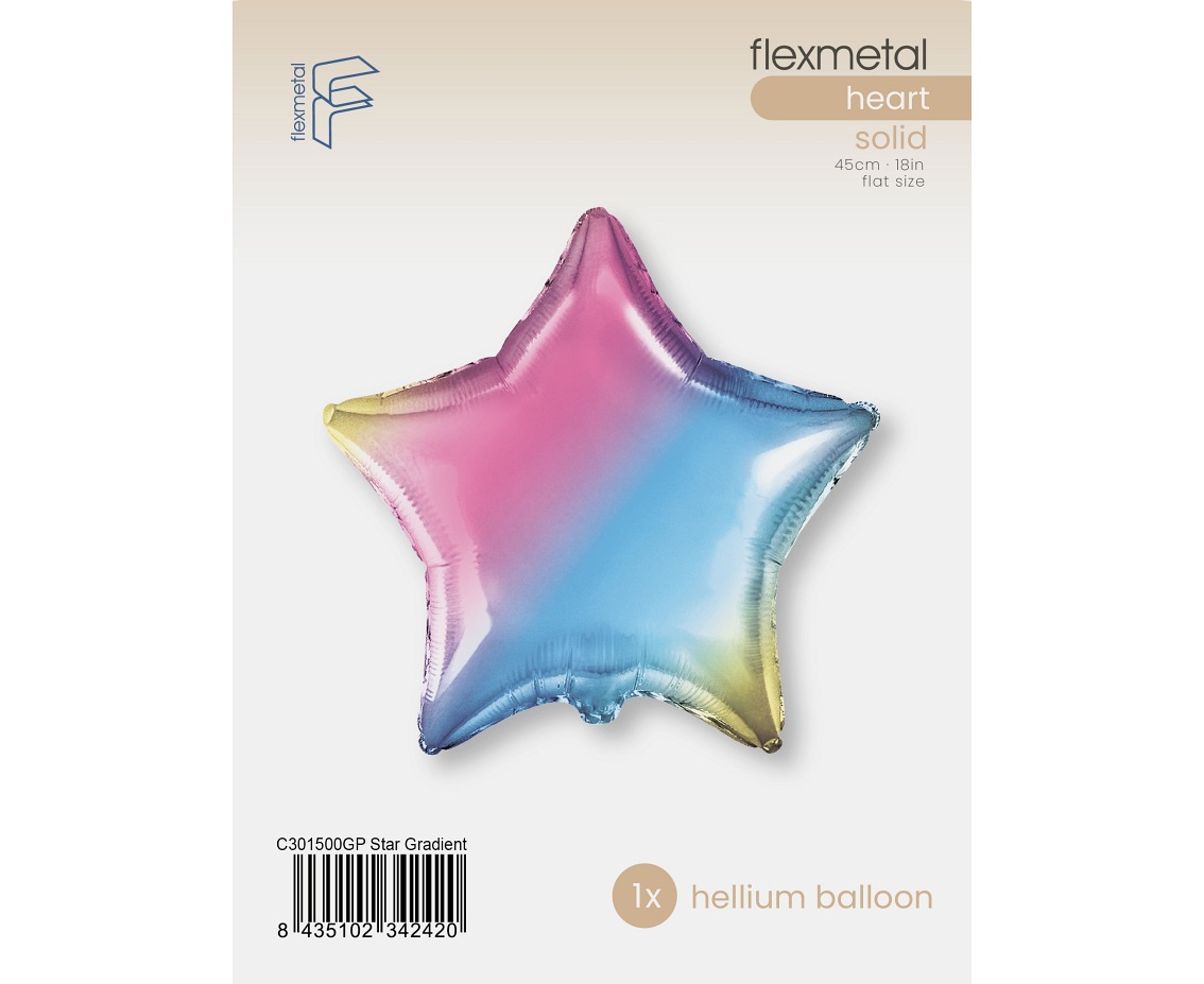 Balon foliowy 18" FX - Gwiazda (gradient pastelowy), pakowany