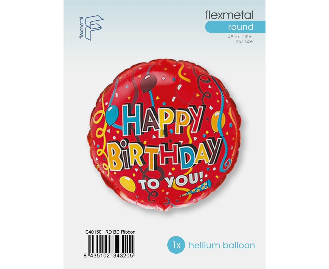 Balon foliowy 18" FX - Happy Birthday (tasiemki), pakowany