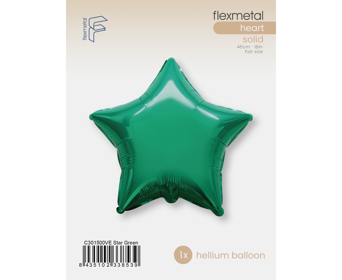 Balon foliowy 18" FX - Gwiazda (zielona), pakowany