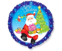 Balon foliowy 18" FX - "Merry Christmas - Mikołaj z prezentami" (okrągły), pakowany