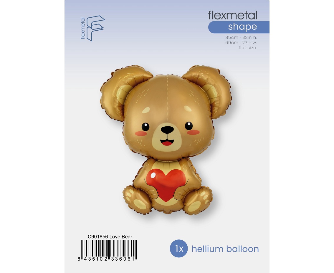 Balon foliowy 24" FX - Miś z serduszkiem, pakowany