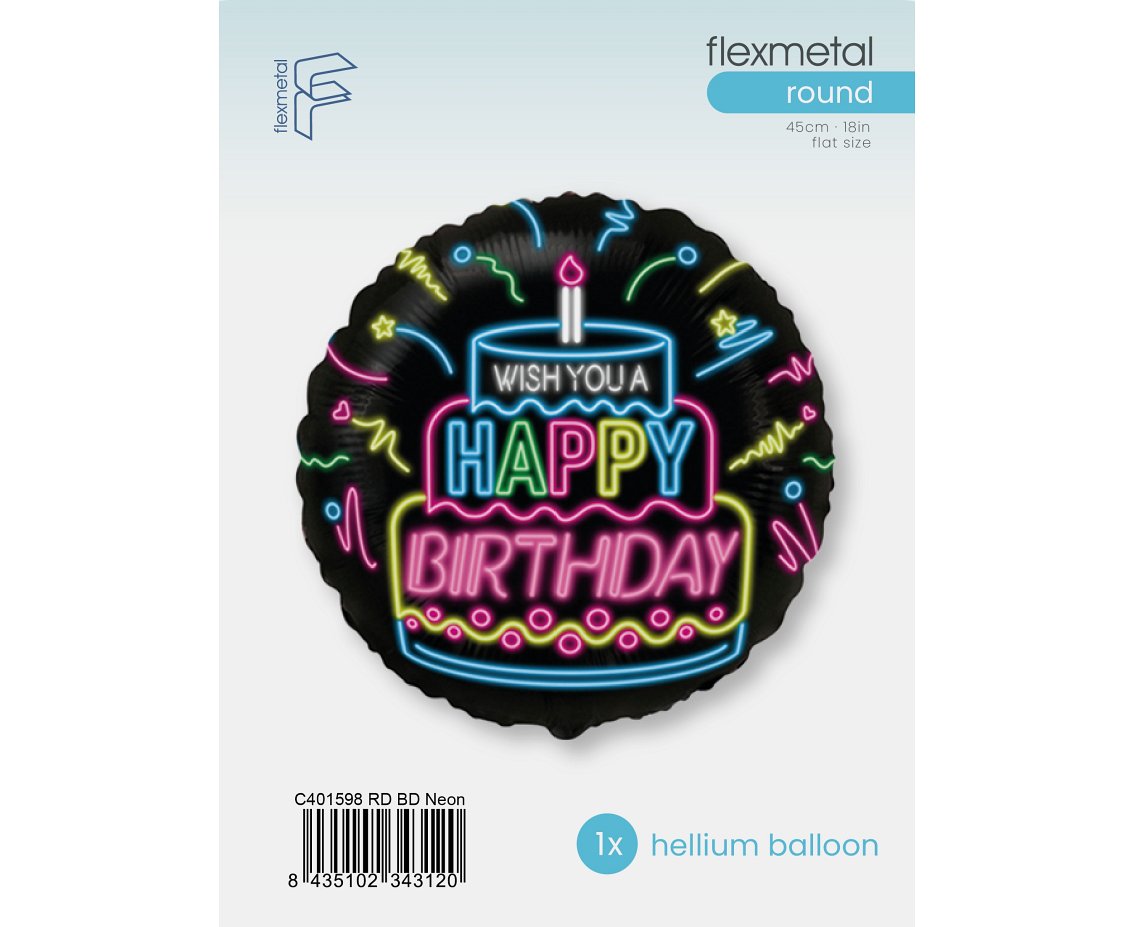 Balon foliowy 18" FX - Happy Birthday- NEON, pakowany