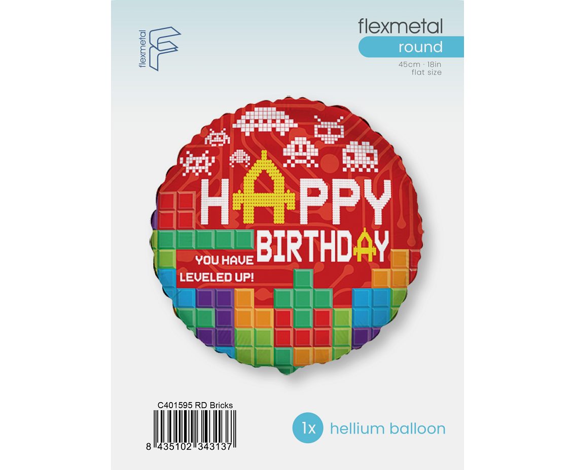 Balon foliowy 18" FX - Happy Birthday- BRICKS, pakowany