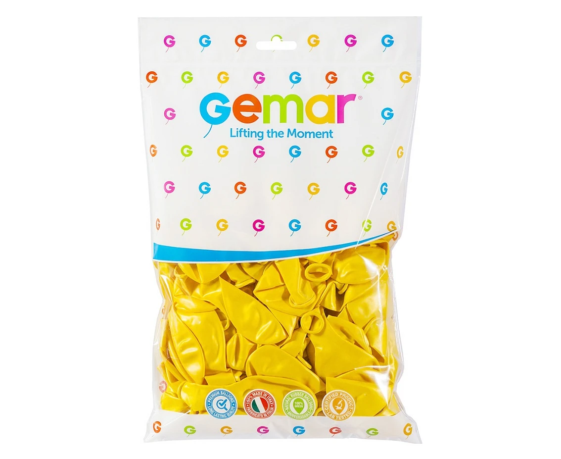 Balony Gemar 10", metalik żółte, 100szt.