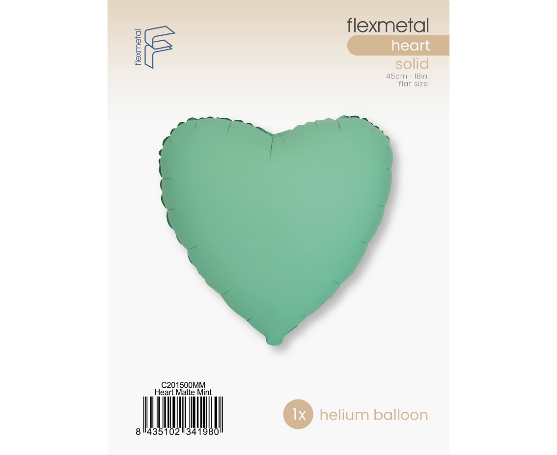 Balon foliowy 18" FX - Serce (matowe miętowe), pakowany