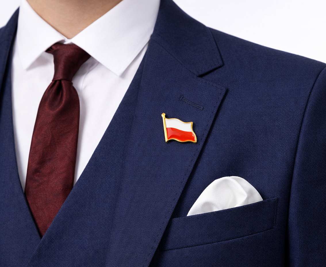 Przypinka z flagą Polski (metalowa), 2x2 cm, 1 szt.