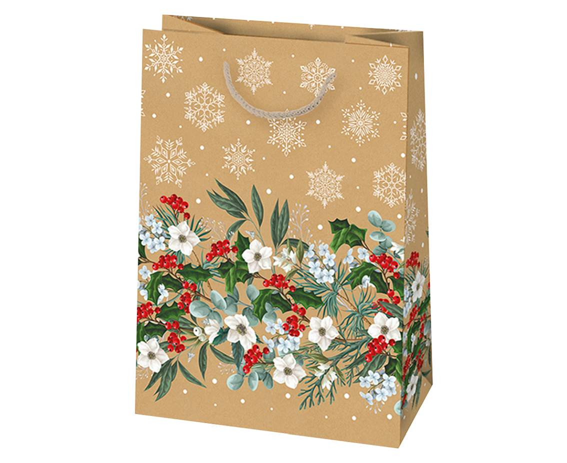 Torebka ozdobna świąteczna typu kraft T9EK 290x400x120 - Dziecięce, Mikołaje, Papier typu kraft, mix, 1 szt.