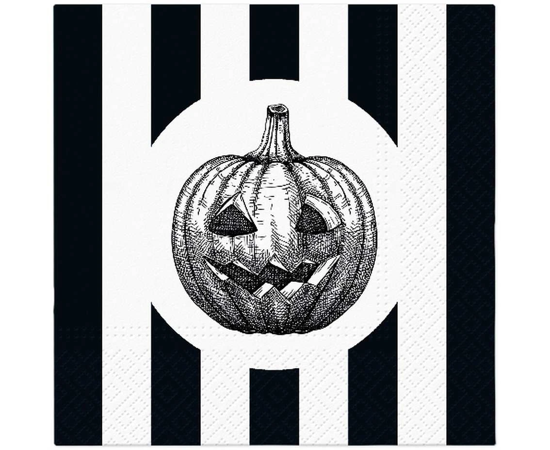 Serwetki papierowe Halloween, biało-czarne, dynia 33x33 cm, 20 szt.