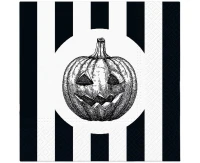 Serwetki papierowe Halloween, biało-czarne, dynia 33x33 cm, 20 szt.