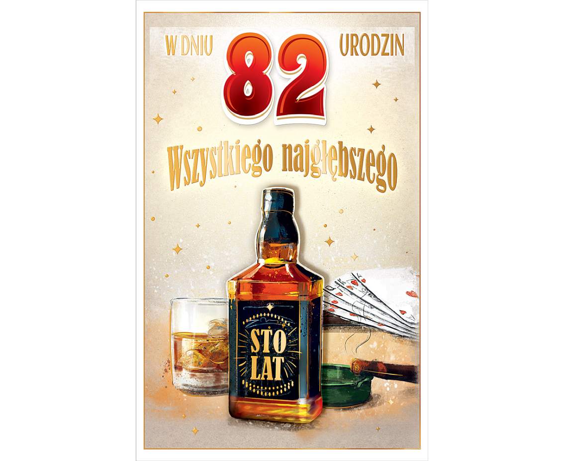 Kartka urodzinowa z naklejaną cyfrą, whisky