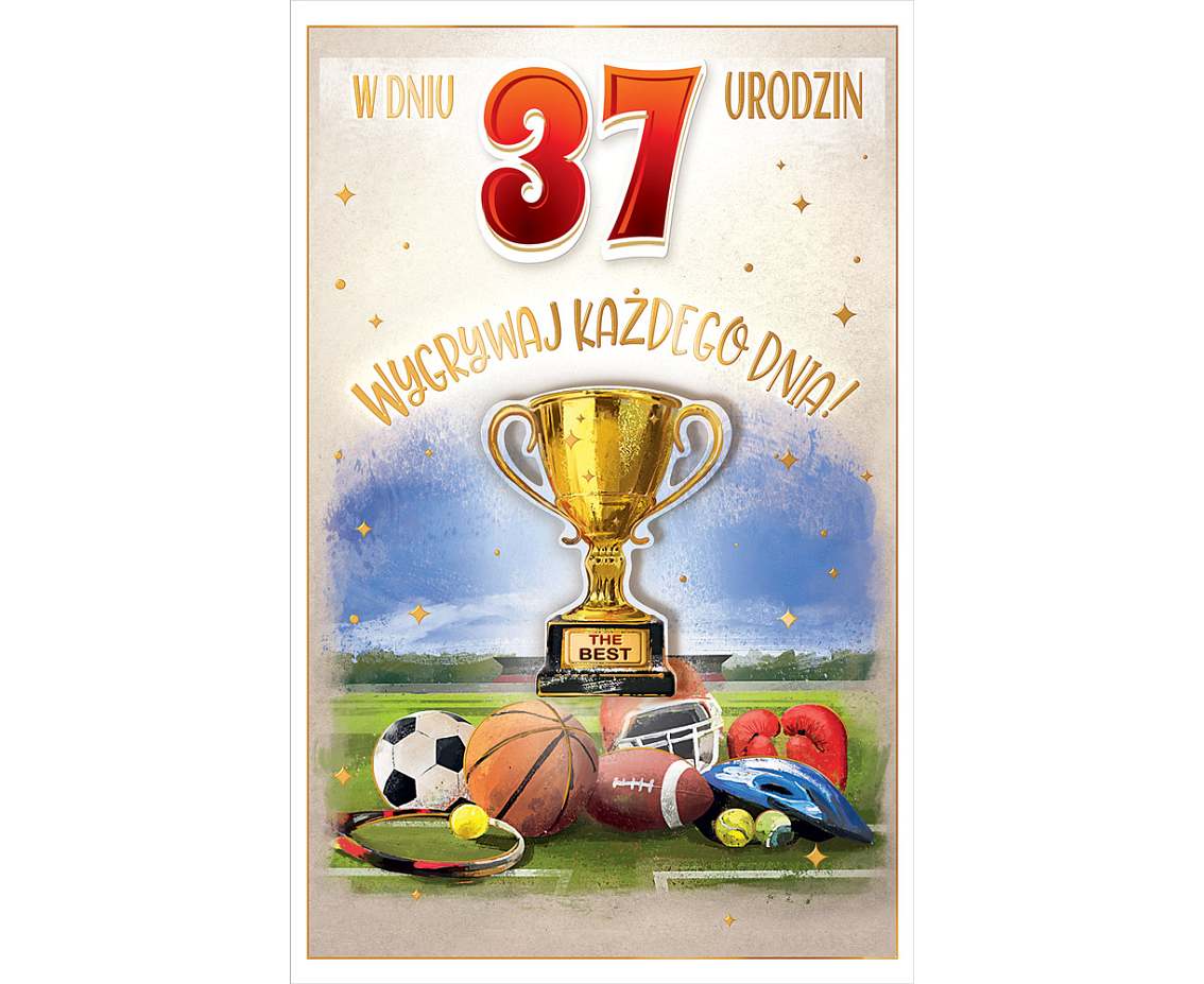 Kartka urodzinowa z naklejaną cyfrą, puchar