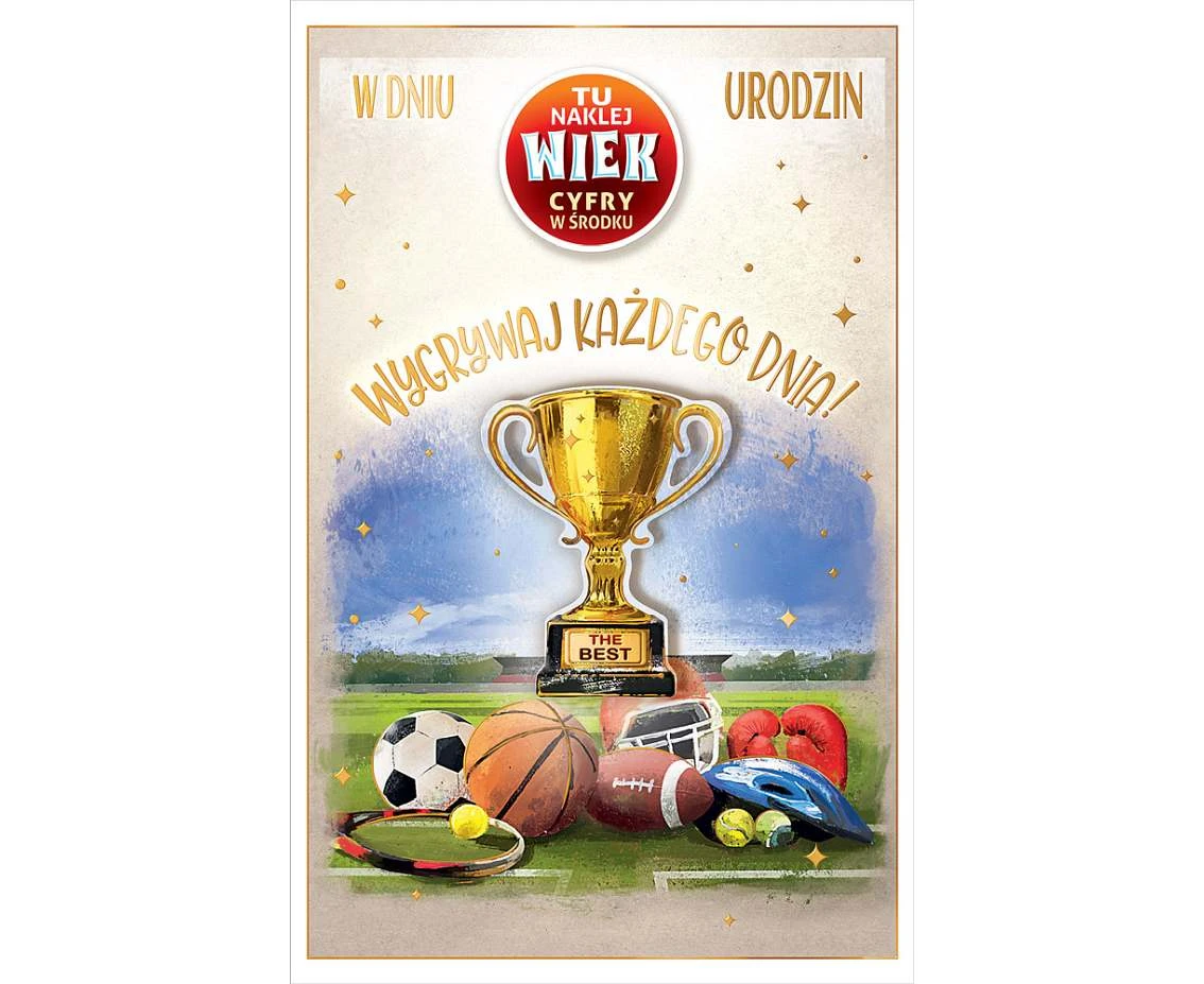 Kartka urodzinowa z naklejaną cyfrą, puchar