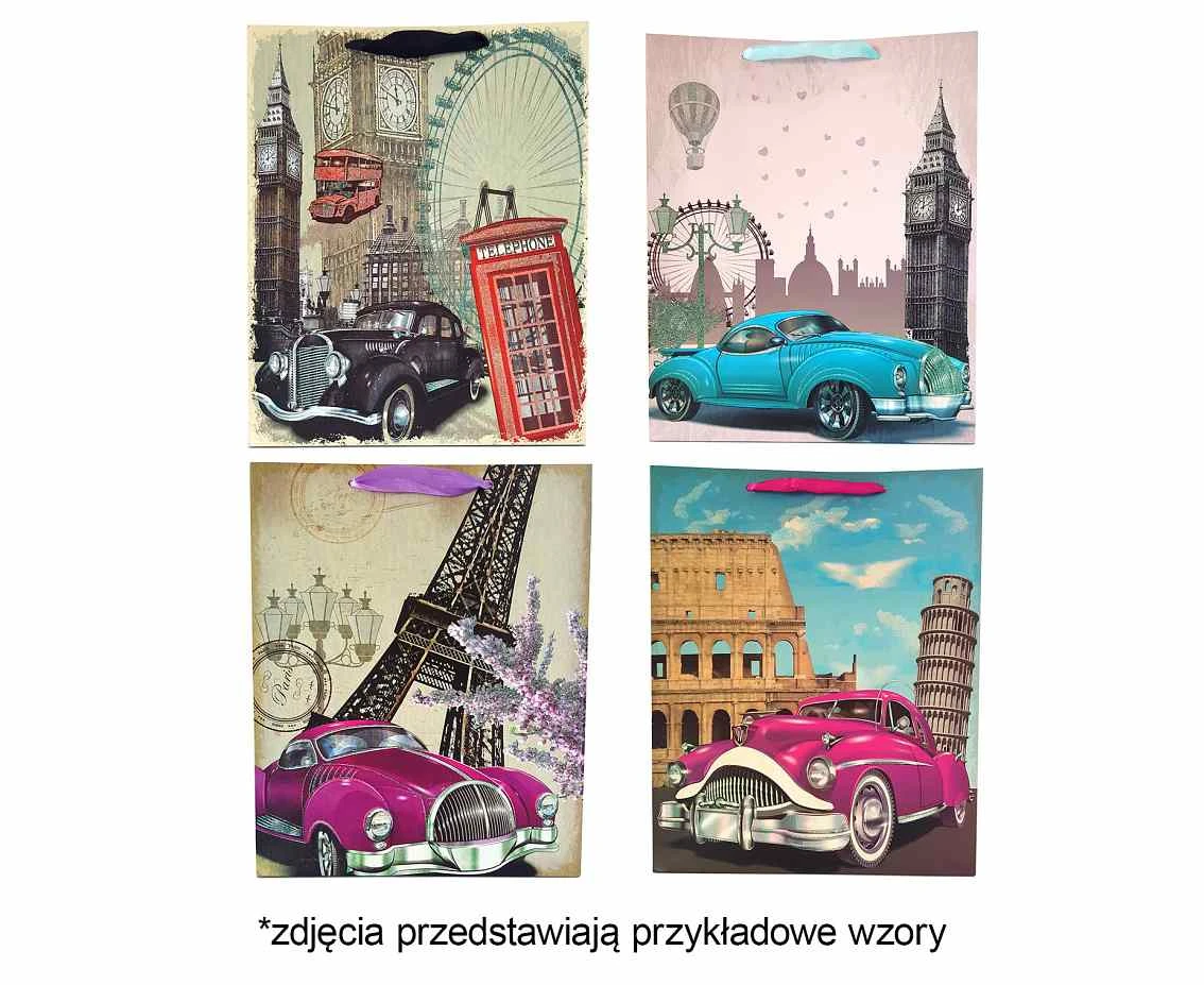 Torebka prezentowa A3 Samochody retro 31 x42x12 cm. mix, 1 szt.