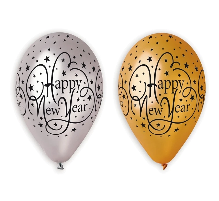 Balony Gemar 12", pastel premium "happy new year", złote i srebrne, 6szt. KK