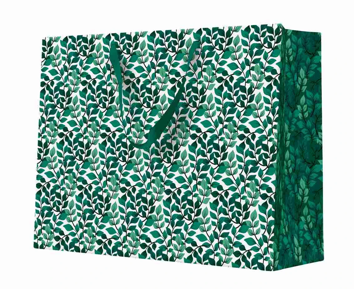 Torebka prezentowa Zielone liście 33x26x13 cm , 1 szt.