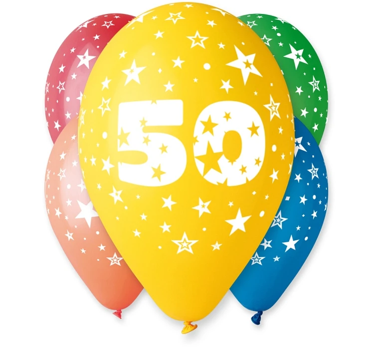 Balony Gemar 12", 50. urodziny, pastel mix, 5szt. KK