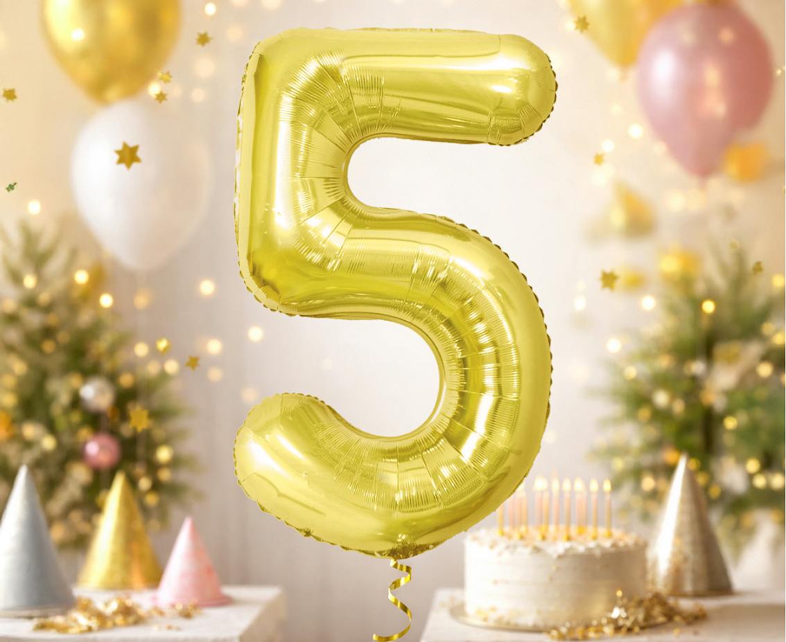 Balon foliowy B&C Cyfra 5, Light gold, 85 cm